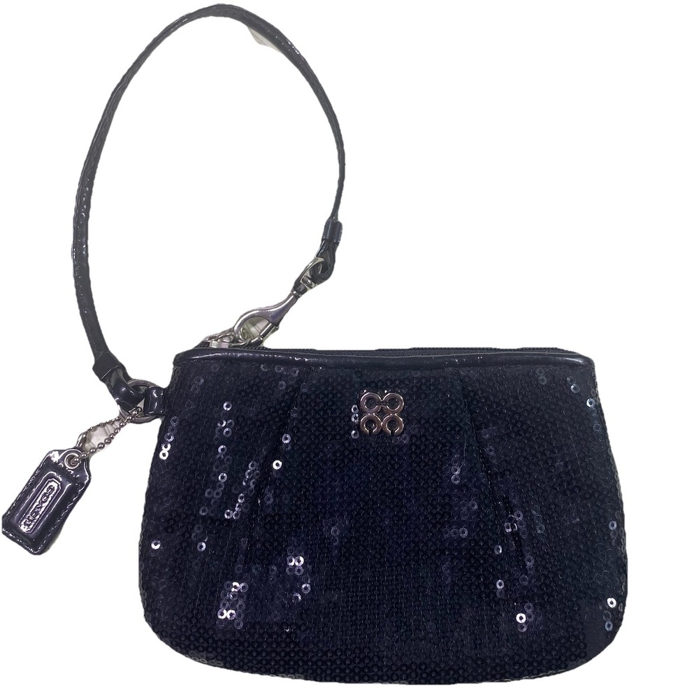 Coach Black Sequin Small Wristlet Wallet EUC‎ 4x6"